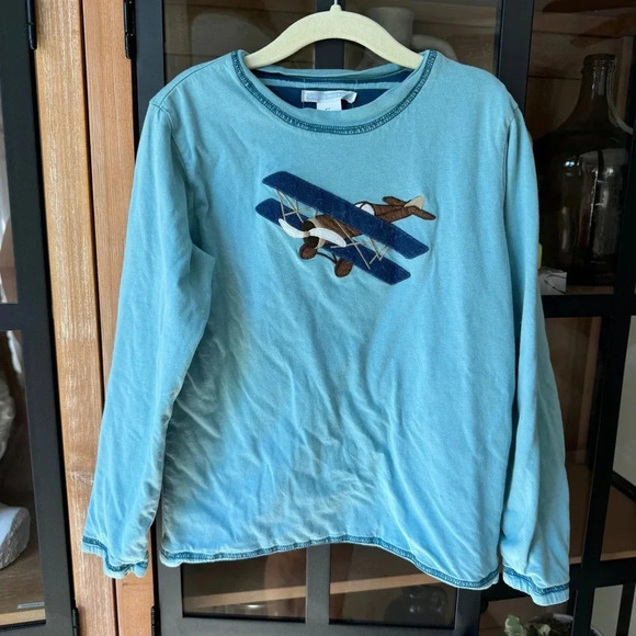 Janie & Jack reversible long sleeve tee appliqué embroidered striped plane boys - Picture 1 of 5